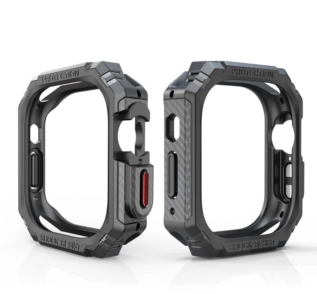 CMR APPLE WATCH KARBON FİBER KILIF 45MM SİYAH KIRMIZI TUŞ